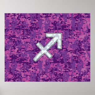 Póster Camuflaje digital Sagittarius Zodiac Rótulo Fuchsi