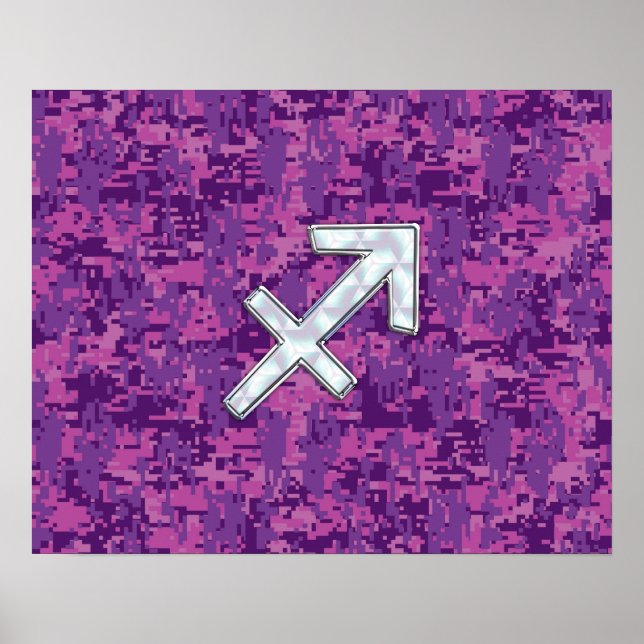 Póster Camuflaje digital Sagittarius Zodiac Rótulo Fuchsi (Frente)