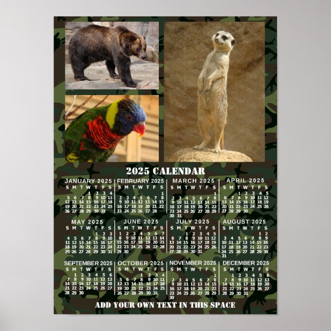 Póster Camuflaje mensual del calendario 2025 Años Añadir  (Frente)
