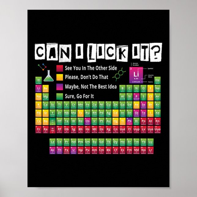 Póster Can I Lick It Funny Periodic Table Science Teacher (Frente)