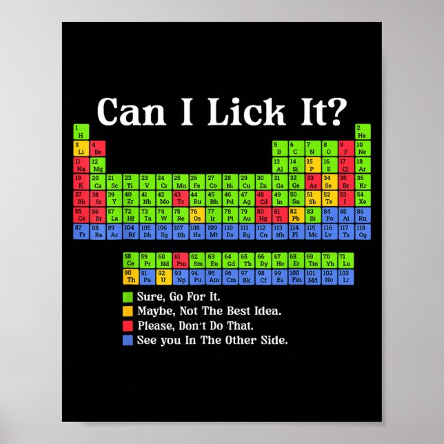 Póster Can I Lick It Periodic Table Chart Science Teacher (Frente)