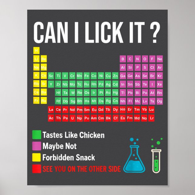 Póster Can I Lick It Periodic Table Chart Science Teacher (Frente)