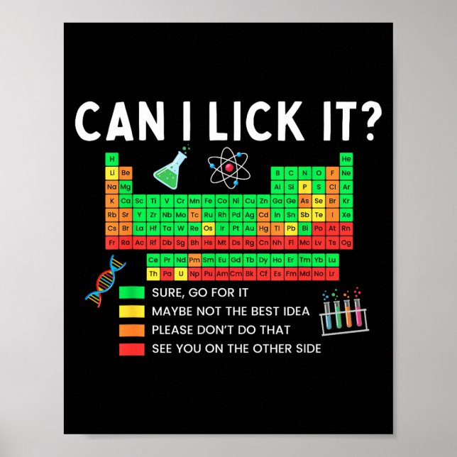 Póster Can I Lick It Periodic Table Chart Science Teacher (Frente)