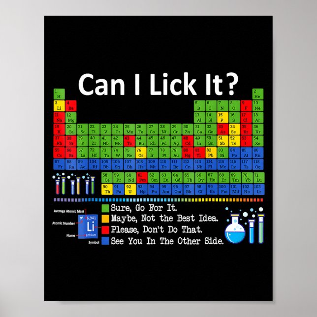 Póster Can I Lick It Periodic Table Chart Science Teacher (Frente)