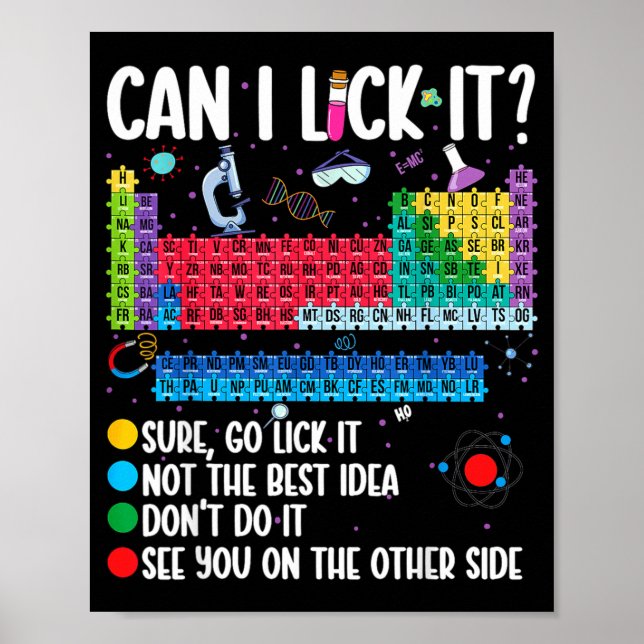 Póster Can I Lick It Periodic Table Funny Science Chemist (Frente)