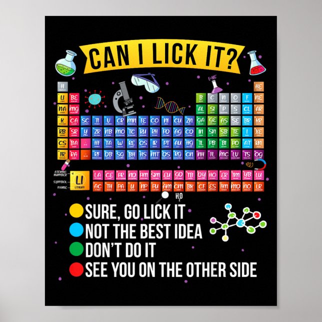 Póster Can I Lick It Periodic Table Funny Science Chemist (Frente)