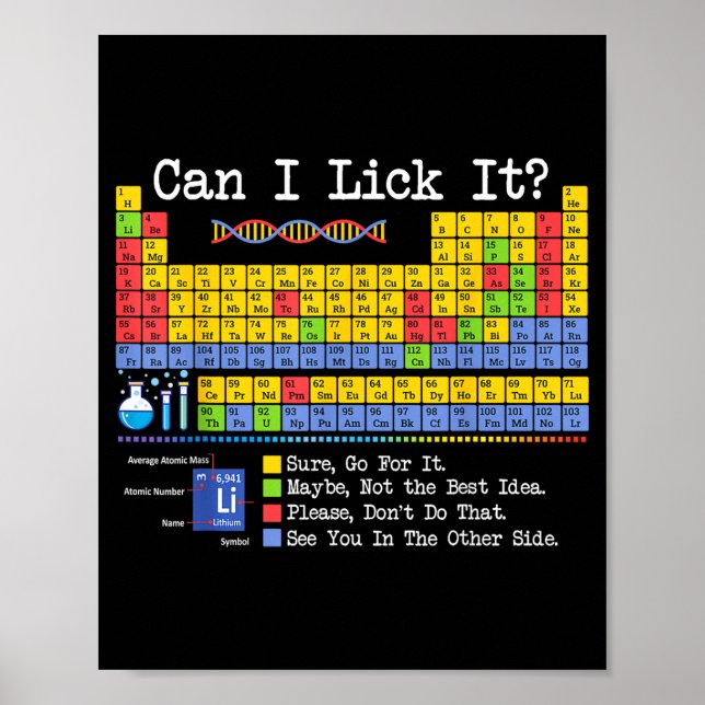 Póster Can I Lick It Periodic Table Funny Science Teacher (Frente)