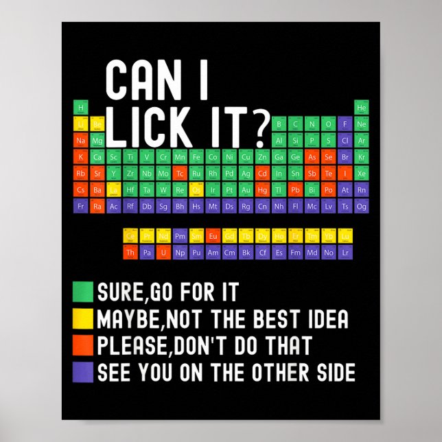 Póster Can I Lick It Periodic Table Funny Science Teacher (Frente)
