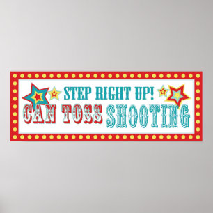 Póster Can Toss Booth Sign Carnival Circus Birthday BL