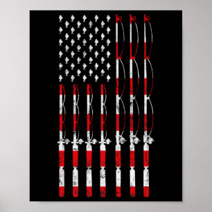 Póster Caña de pescar americana bandera Usa patriótica pe