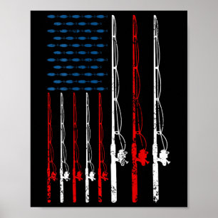 Póster Caña de pescar bandera americana amante de la pesc