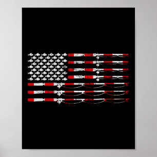 Póster Caña de pescar con mosca bandera americana regalo