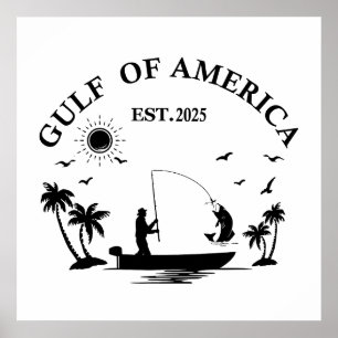 Póster Caña de pescar patriótica americana Golfo de Améri