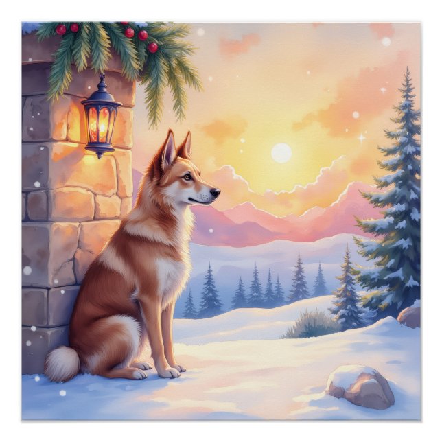 Póster Canaan Dog Desert Stone Winter Christmas Art (Anverso)