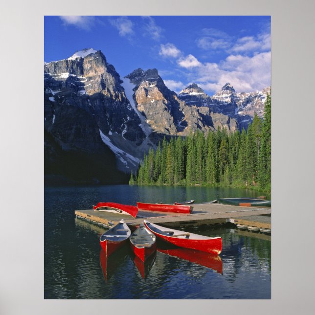 Póster Canadá, Alberta, Lago Moraine. Canoas rojas espera (Frente)