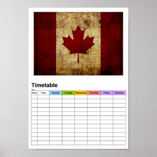 Póster Canadá/ bandera deteriorada / Horario
