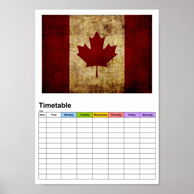 Póster Canadá/ bandera deteriorada  / Horario (Frente)