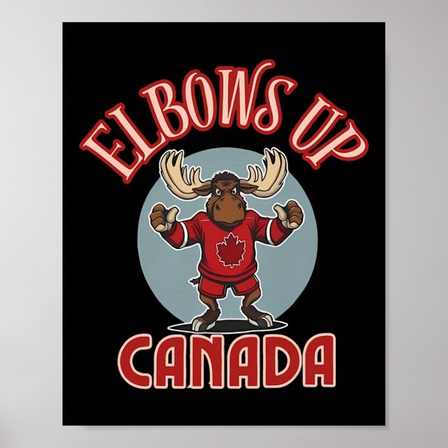 Póster Canada Codos Arriba Alce Defiante Jersey de Hockey (Frente)