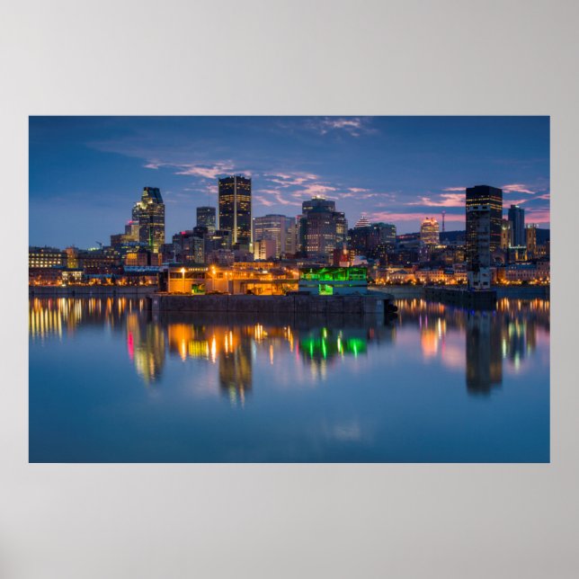 Póster Canadá, Montreal, skyline y puerto viejo (Frente)