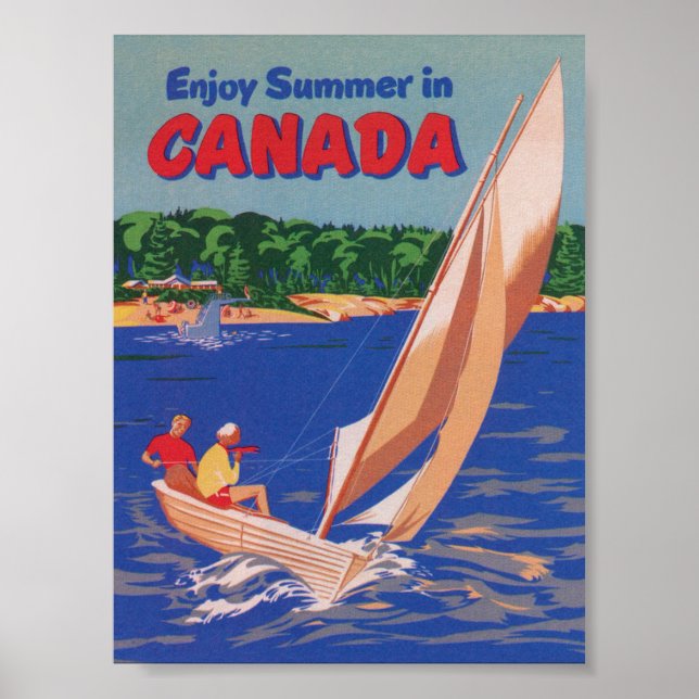 Póster Canadá, velero, Poster de Viajes Vintage (Frente)