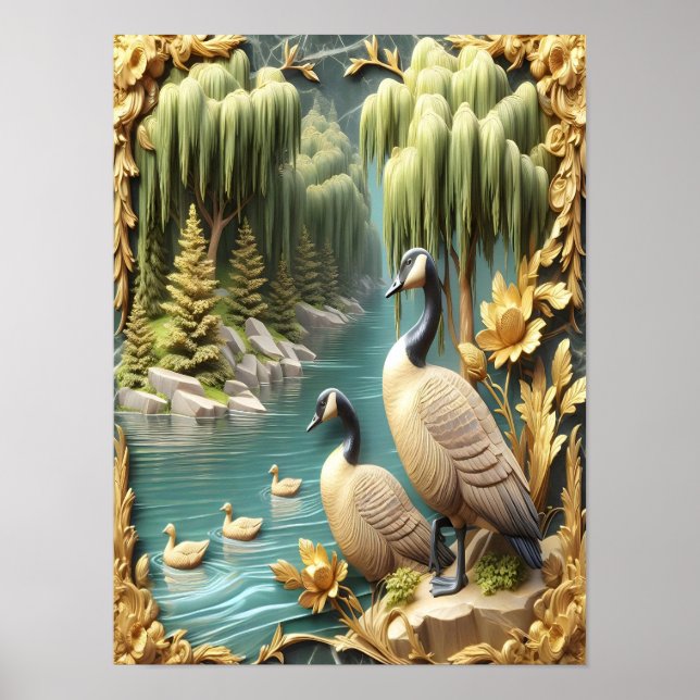 Póster Canadiense Geese en medio de los llorones 12x16 (Frente)