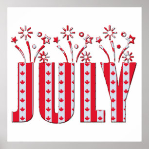 Póster Canadiense Maple Leaf Julio Feliz Día de Canadá