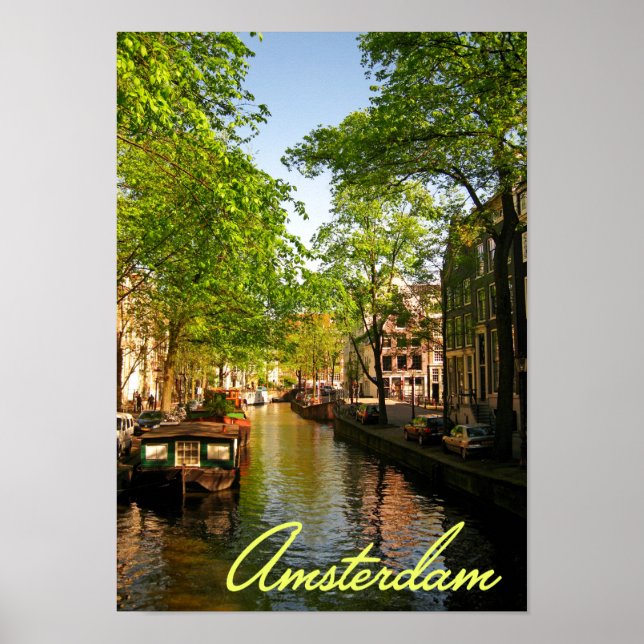 Póster Canal de Amsterdam en los Países Bajos (Frente)