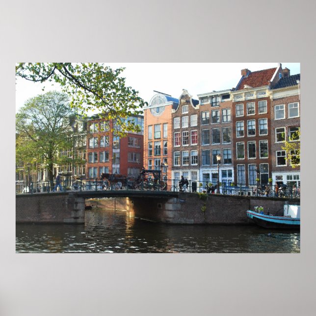 Póster Canal de Amsterdam y puente (Frente)