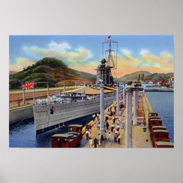 Póster Canal de Panamá Pedro Miguel se cierra con barco (Frente)
