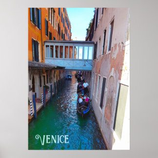 Póster Canal de Venecia Góndolas Cubiertas Pasarela Palaz