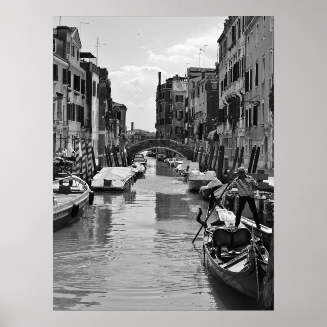 Póster Canal de Venecia Poster Blanco y negro (Frente)