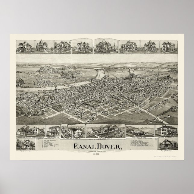 Póster Canal Dover, OH Panoramic Map - 1899 (Frente)