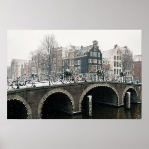 Póster Canal en Ámsterdam en invierno