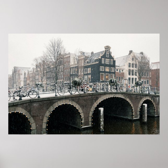 Póster Canal en Ámsterdam en invierno (Frente)