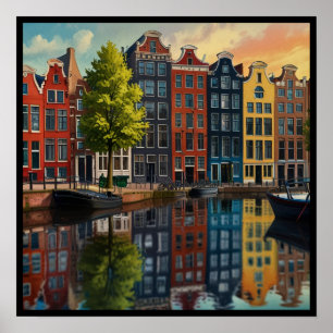 Póster Canal encantador de Ámsterdam
