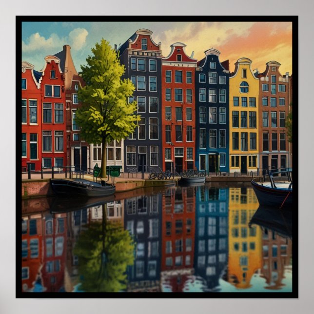 Póster Canal encantador de Ámsterdam (Frente)