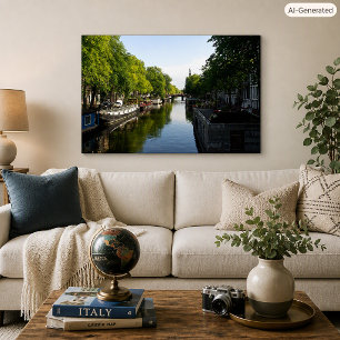 Póster Canal Escénico de Amsterdam y Casas Flotantes Foto