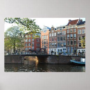 Póster Canal y puente de Amsterdam
