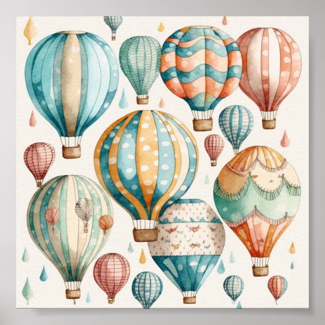Póster Canales de agua singulares Balones de aire calient (Frente)