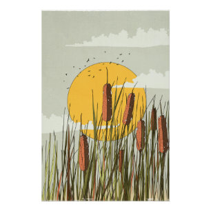 Póster Cañas en la puesta del sol