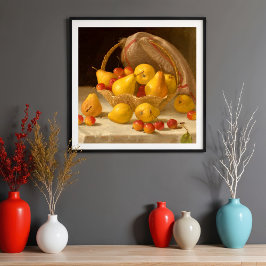 Póster Canasta de pieñas y manzanas