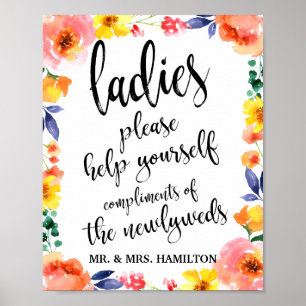 Póster Canasta para Boda Letrero Floral 8x10 Baño de Dama