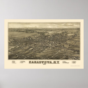 Póster Canastota, Mapa Panorámico de Nueva York - 1885