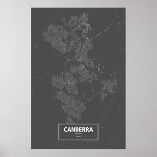 Póster Canberra, Australia (blanco sobre negro)