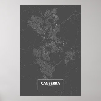 Póster Canberra, Australia (blanco sobre negro)