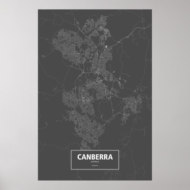 Póster Canberra, Australia (blanco sobre negro) (Frente)
