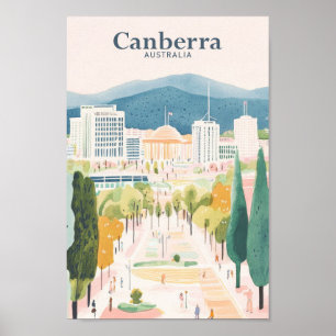Póster Canberra Australia Gouache Ilustracion Viajes