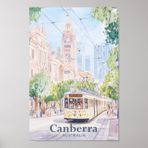 Póster Canberra Australia Gouache Ilustracion Viajes