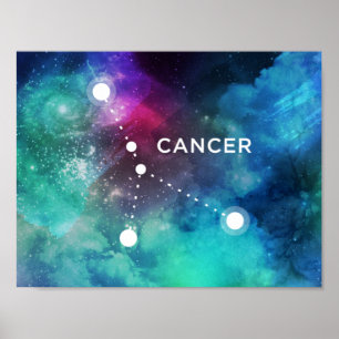 Póster Cáncer azul rojo elegante de la nebulosa de la