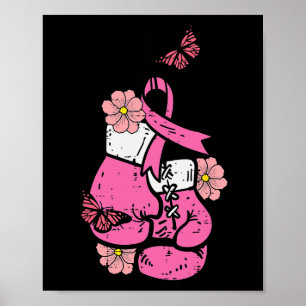 Póster Cáncer de mama Boxeo Guante Cinta rosa Conciencia